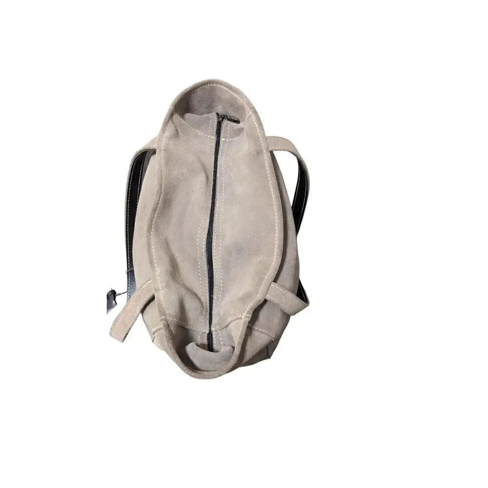 TAMPICO Tote Purse Large‎ Taupe Suede Leather Trim France Handbag Shoulder Bag